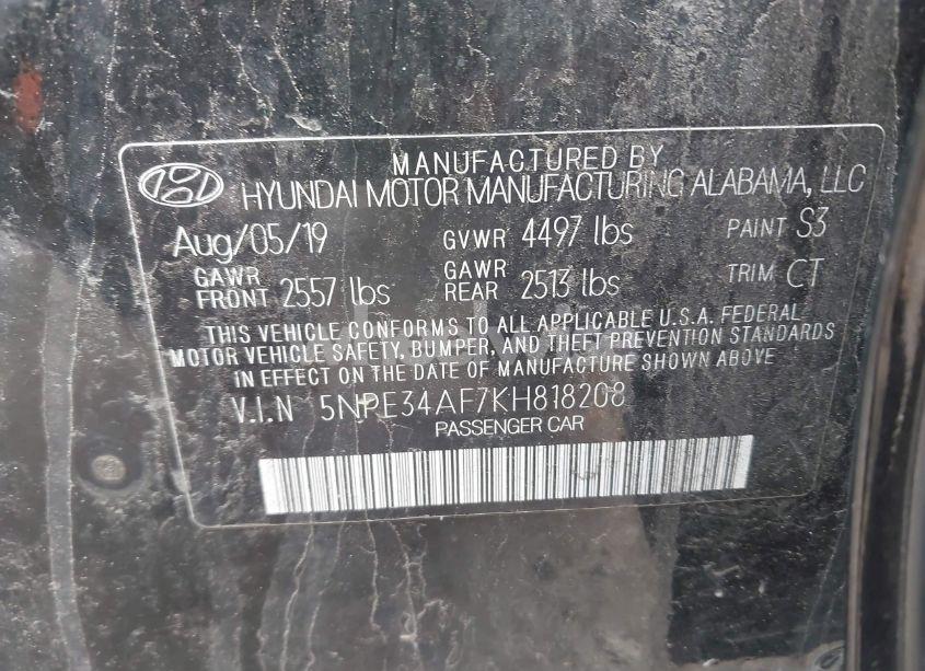 Photo 9 of 2019 Hyundai Sonata SPORT (VIN 5NPE34AF7KH818208)