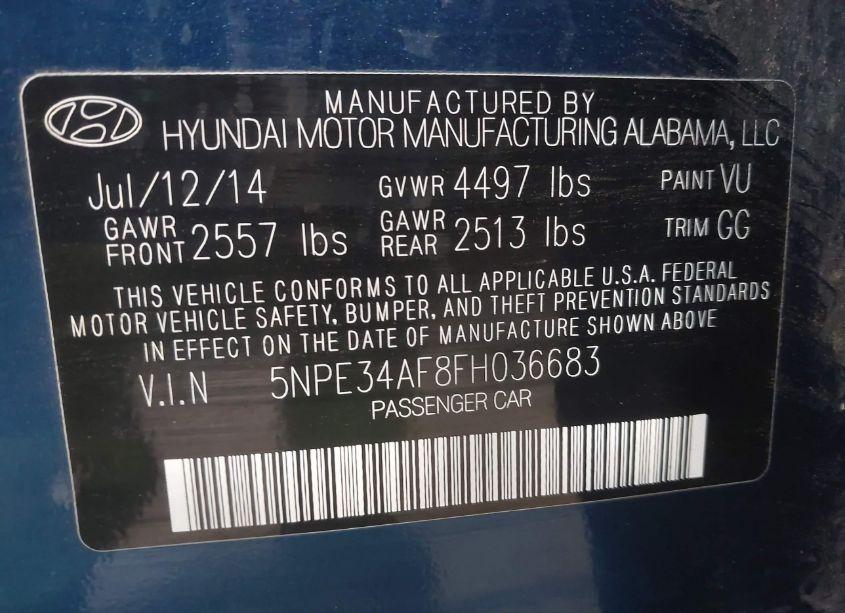 Photo 9 of 2015 Hyundai Sonata SPORT (VIN 5NPE34AF8FH036683)