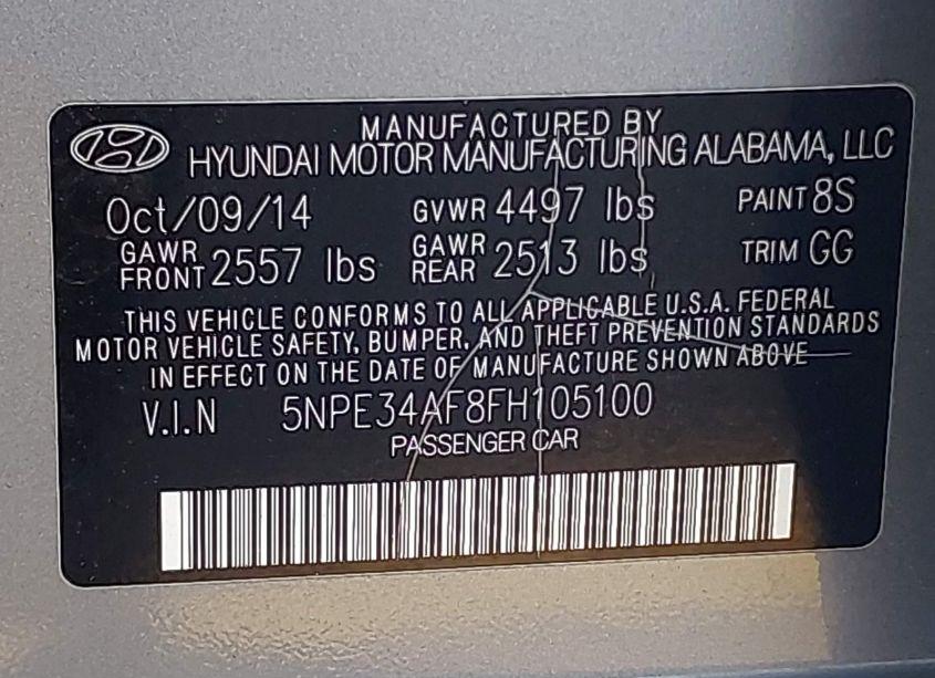 Photo 9 of 2015 Hyundai Sonata SPORT (VIN 5NPE34AF8FH105100)