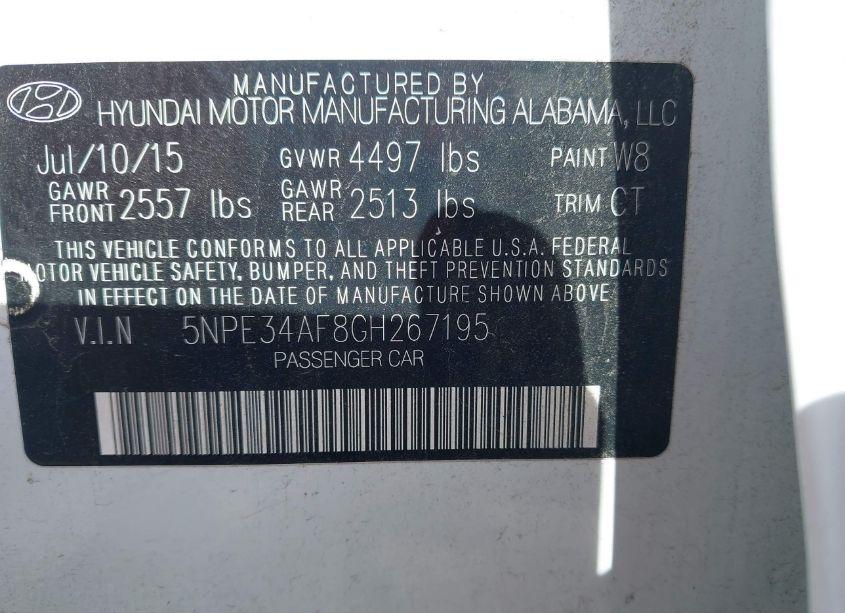 Photo 9 of 2016 Hyundai Sonata SPORT (VIN 5NPE34AF8GH267195)