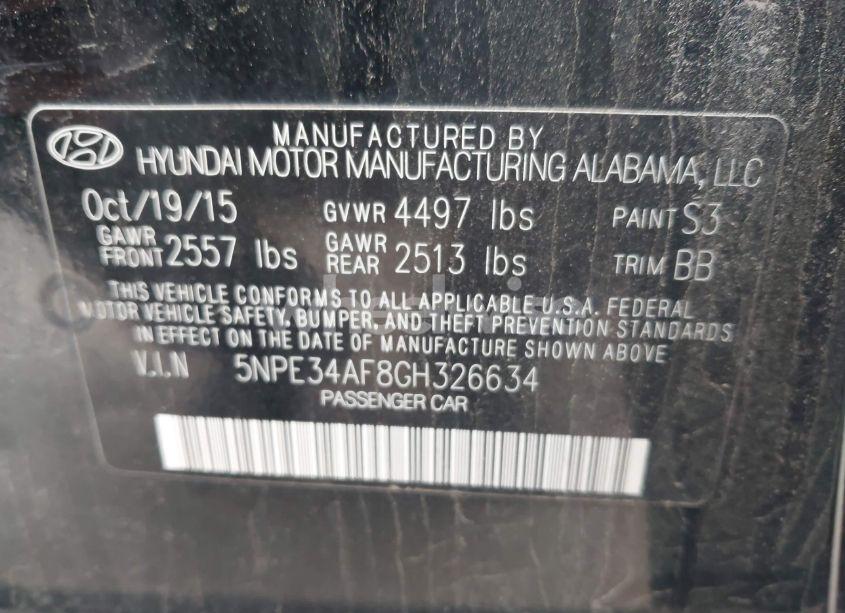 Photo 9 of 2016 Hyundai Sonata LIMITED (VIN 5NPE34AF8GH326634)