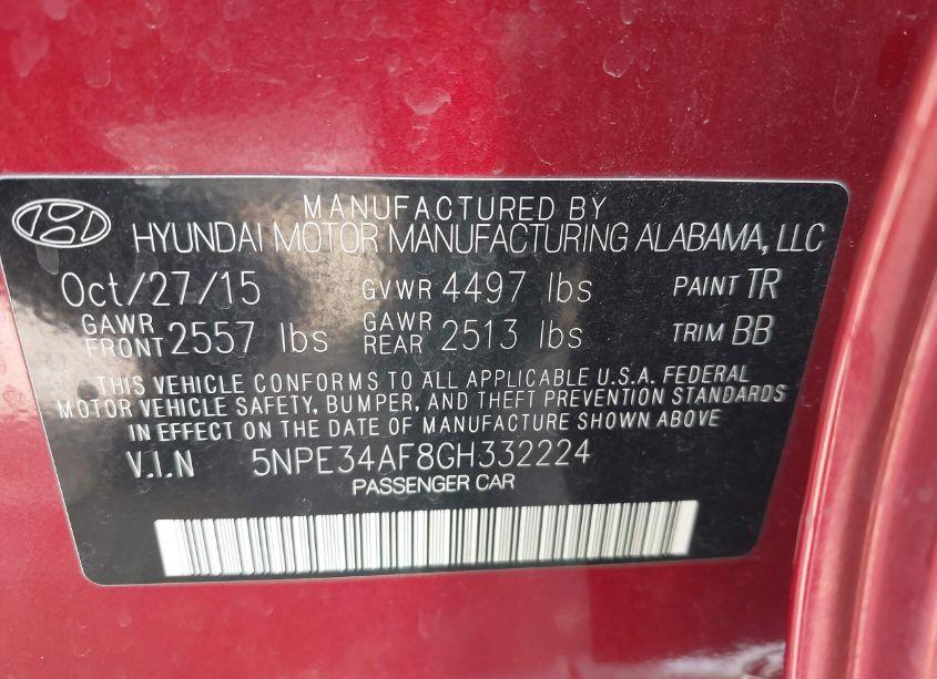 Photo 9 of 2016 Hyundai Sonata LIMITED (VIN 5NPE34AF8GH332224)