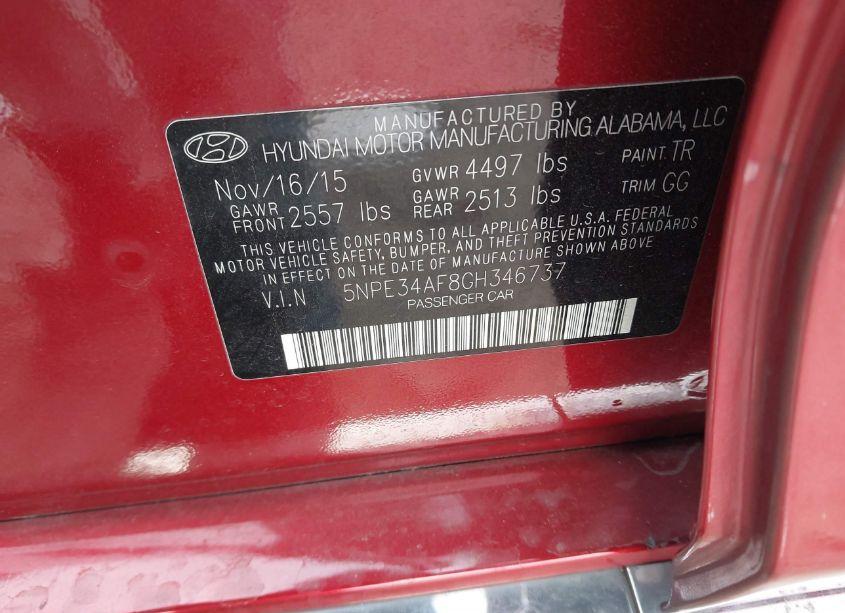 Photo 9 of 2016 Hyundai Sonata SPORT (VIN 5NPE34AF8GH346737)