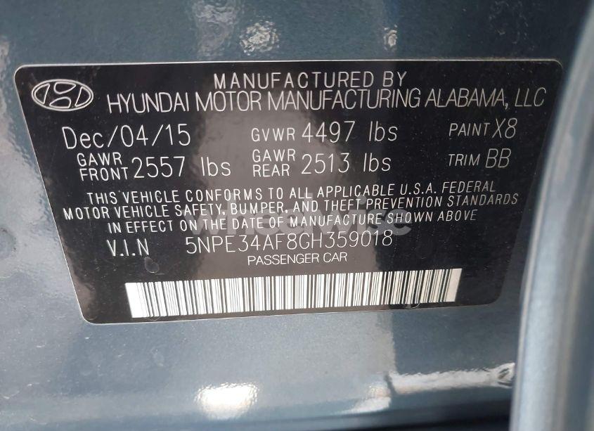 Photo 9 of 2016 Hyundai Sonata SPORT (VIN 5NPE34AF8GH359018)