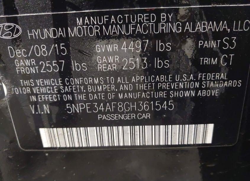 Photo 9 of 2016 Hyundai Sonata SPORT (VIN 5NPE34AF8GH361545)