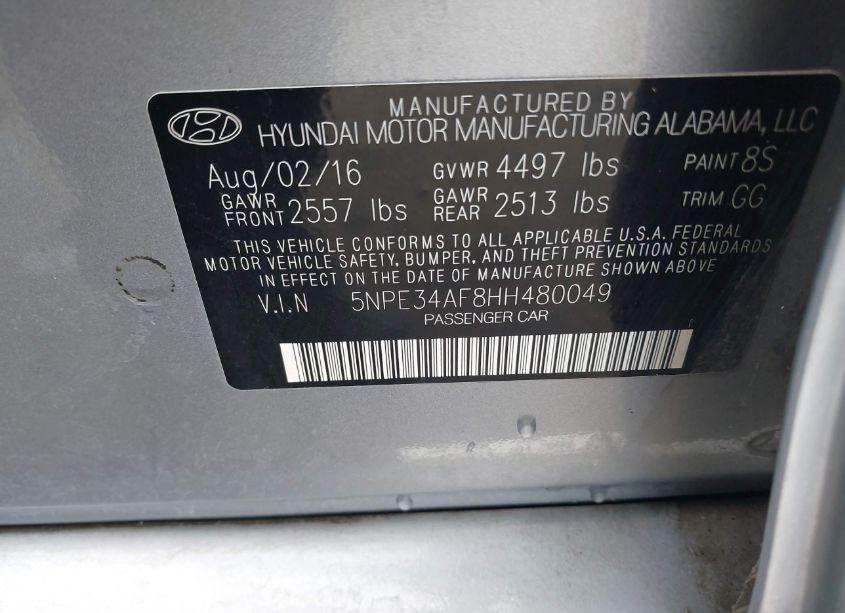 Photo 9 of 2017 Hyundai Sonata SPORT (VIN 5NPE34AF8HH480049)