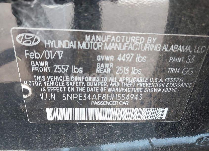 Photo 9 of 2017 Hyundai Sonata SPORT (VIN 5NPE34AF8HH554943)