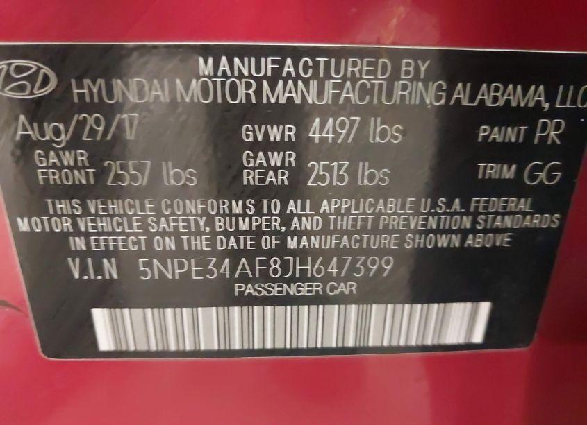 Photo 9 of 2018 Hyundai Sonata SEL (VIN 5NPE34AF8JH647399)