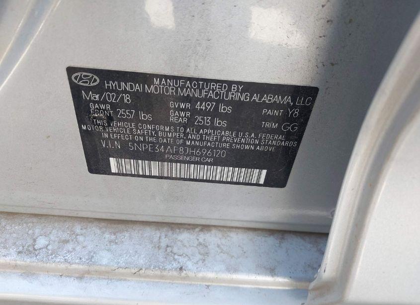 Photo 9 of 2018 Hyundai Sonata LIMITED (VIN 5NPE34AF8JH696120)