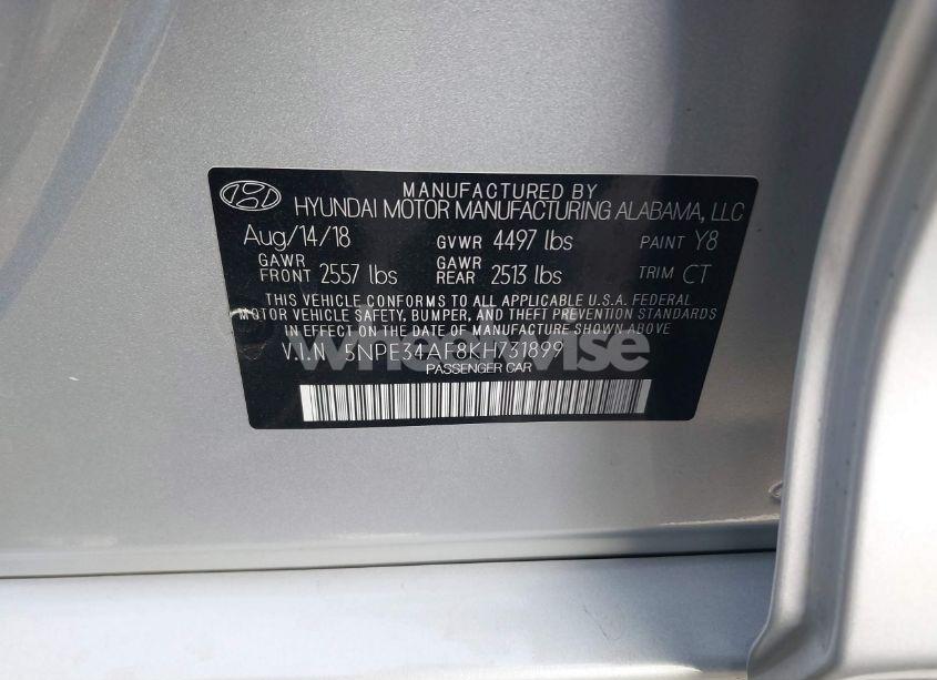 Photo 9 of 2019 Hyundai Sonata LIMITED/SEL/SPORT (VIN 5NPE34AF8KH731899)