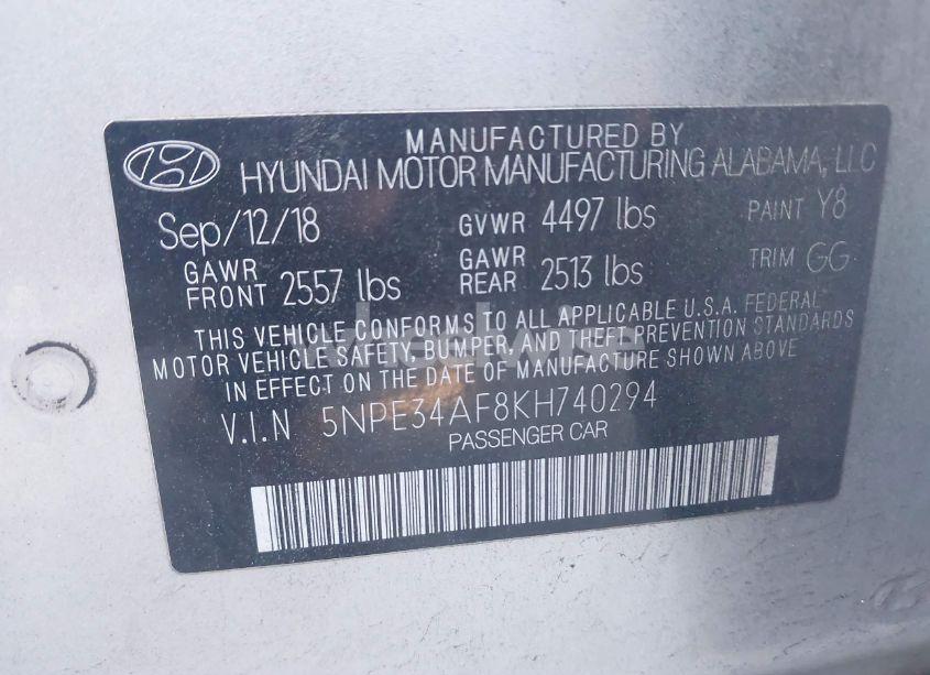 Photo 9 of 2019 Hyundai Sonata SEL (VIN 5NPE34AF8KH740294)
