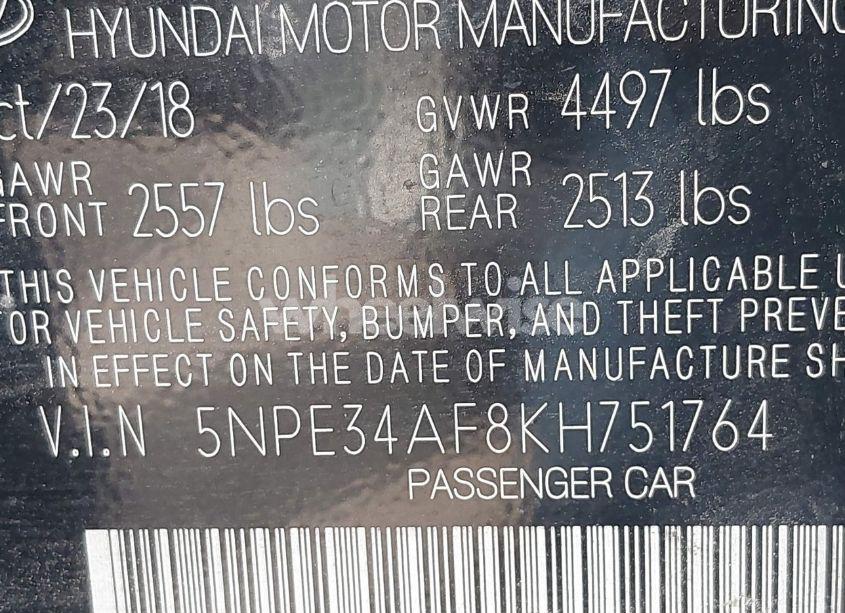 Photo 9 of 2019 Hyundai Sonata SEL (VIN 5NPE34AF8KH751764)