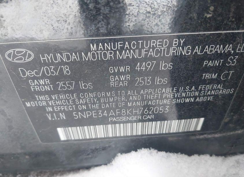 Photo 9 of 2019 Hyundai Sonata SEL (VIN 5NPE34AF8KH762053)