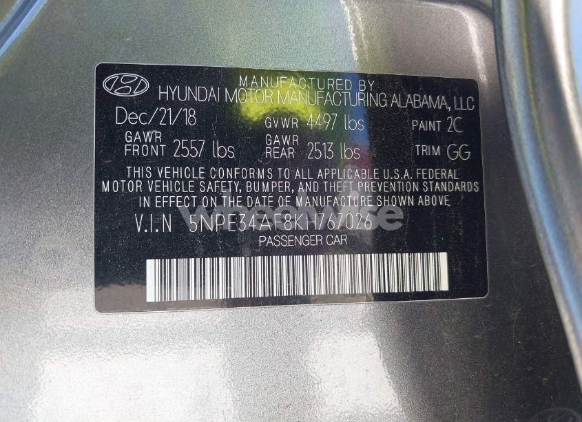 Photo 9 of 2019 Hyundai Sonata SEL (VIN 5NPE34AF8KH767026)