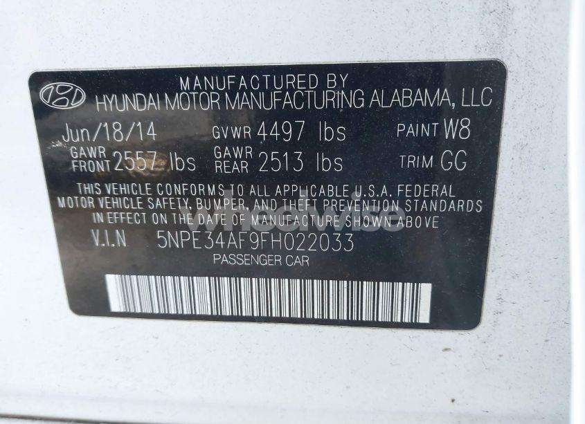 Photo 9 of 2015 Hyundai Sonata LIMITED (VIN 5NPE34AF9FH022033)