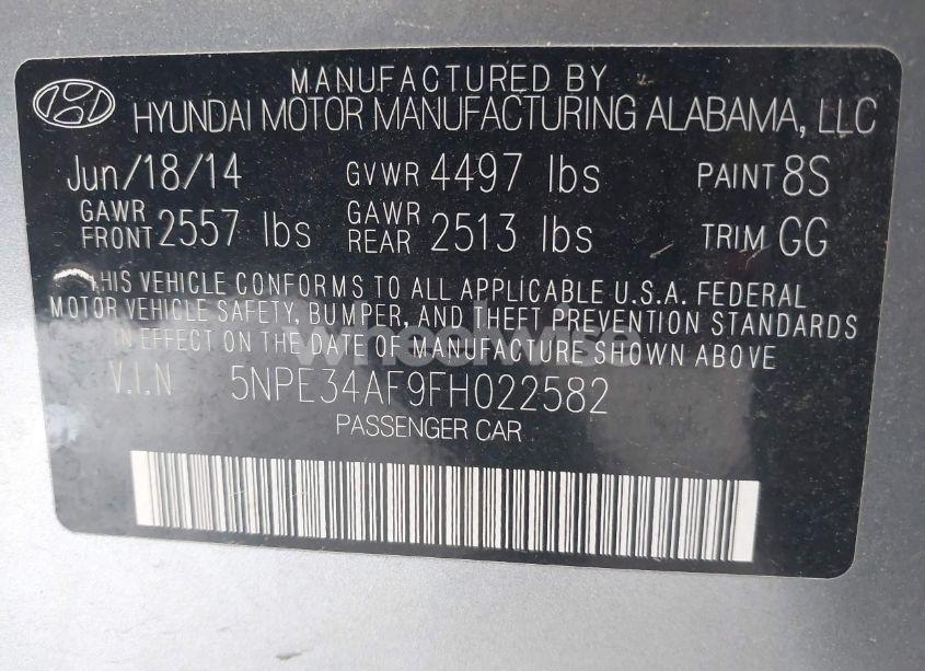 Photo 9 of 2015 Hyundai Sonata LIMITED (VIN 5NPE34AF9FH022582)