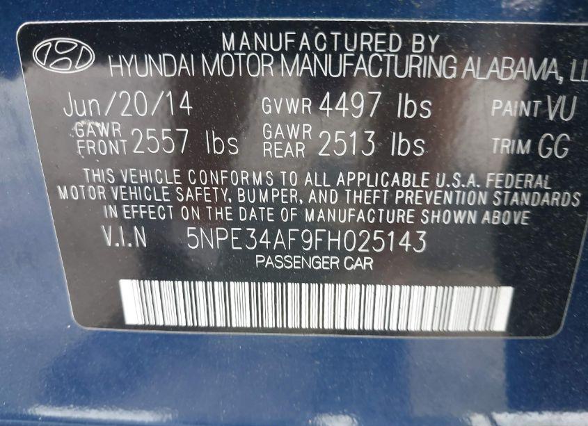 Photo 9 of 2015 Hyundai Sonata LIMITED (VIN 5NPE34AF9FH025143)