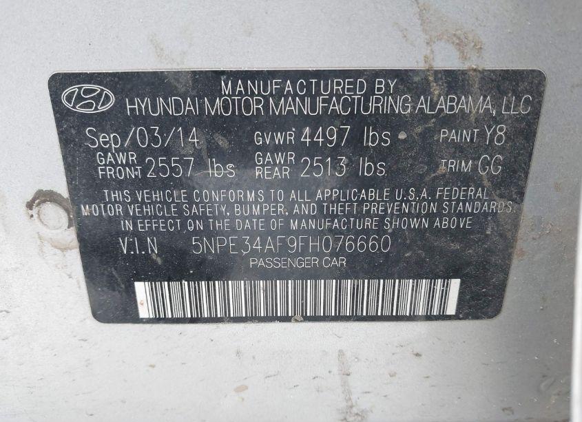 Photo 9 of 2015 Hyundai Sonata LIMITED (VIN 5NPE34AF9FH076660)