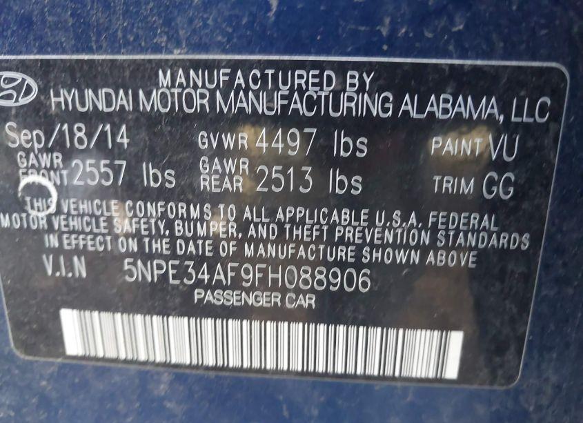 Photo 9 of 2015 Hyundai Sonata SPORT (VIN 5NPE34AF9FH088906)