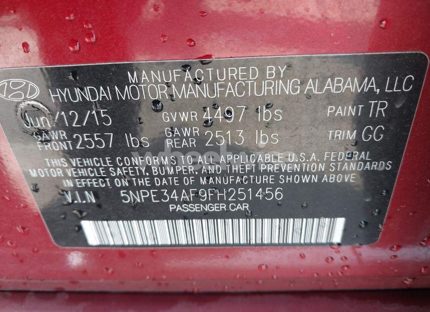 Photo 9 of 2015 Hyundai Sonata SPORT (VIN 5NPE34AF9FH251456)