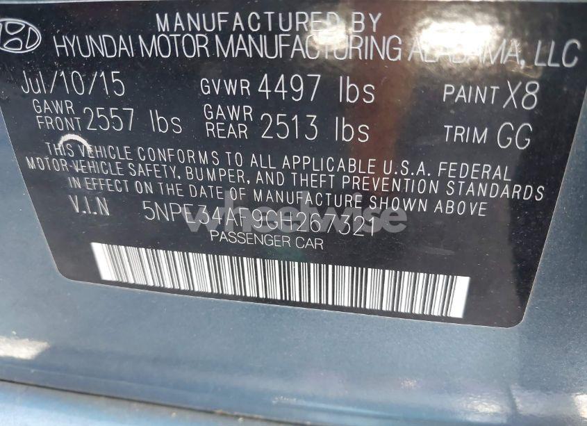 Photo 9 of 2016 Hyundai Sonata SPORT (VIN 5NPE34AF9GH267321)