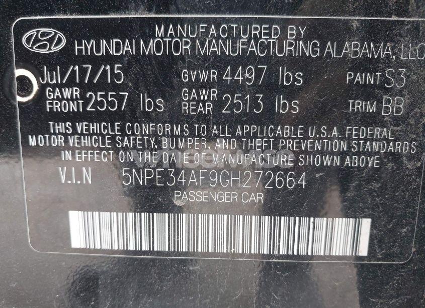 Photo 9 of 2016 Hyundai Sonata SPORT (VIN 5NPE34AF9GH272664)