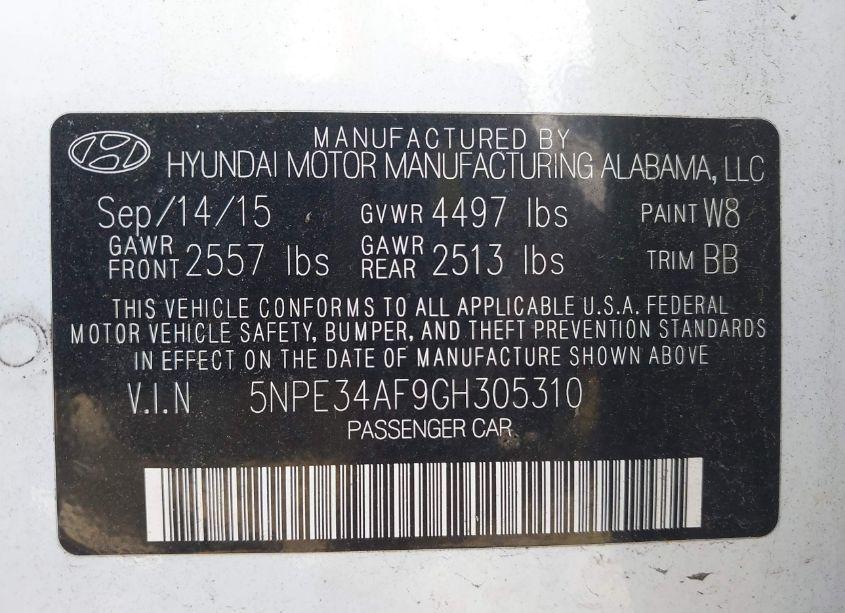 Photo 9 of 2016 Hyundai Sonata SPORT (VIN 5NPE34AF9GH305310)