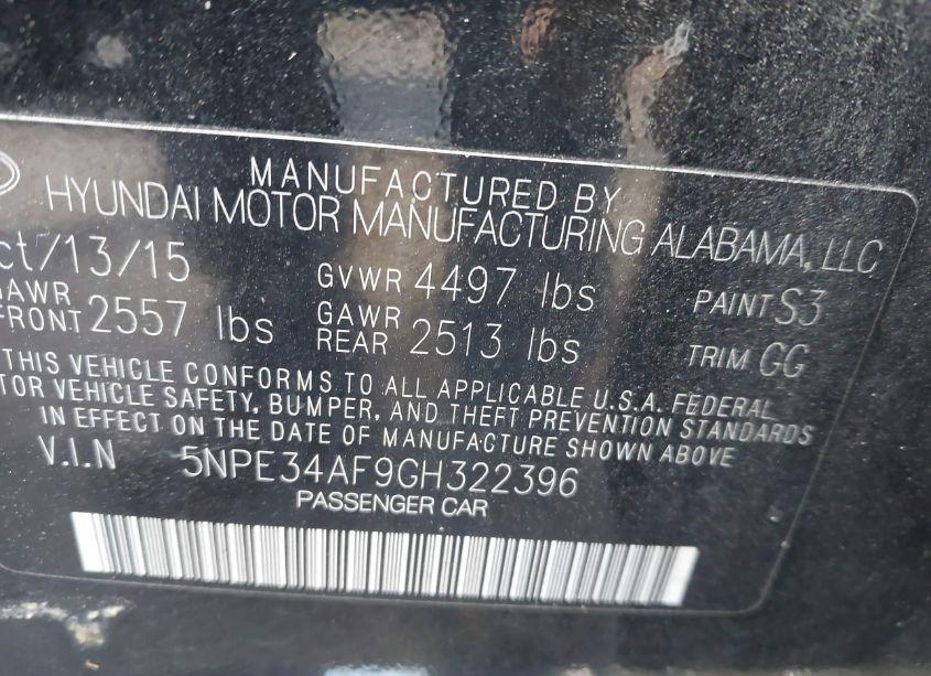 Photo 9 of 2016 Hyundai Sonata SPORT (VIN 5NPE34AF9GH322396)