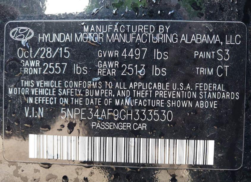 Photo 9 of 2016 Hyundai Sonata SPORT (VIN 5NPE34AF9GH333530)