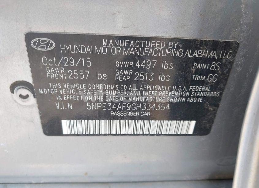 Photo 9 of 2016 Hyundai Sonata SPORT (VIN 5NPE34AF9GH334354)