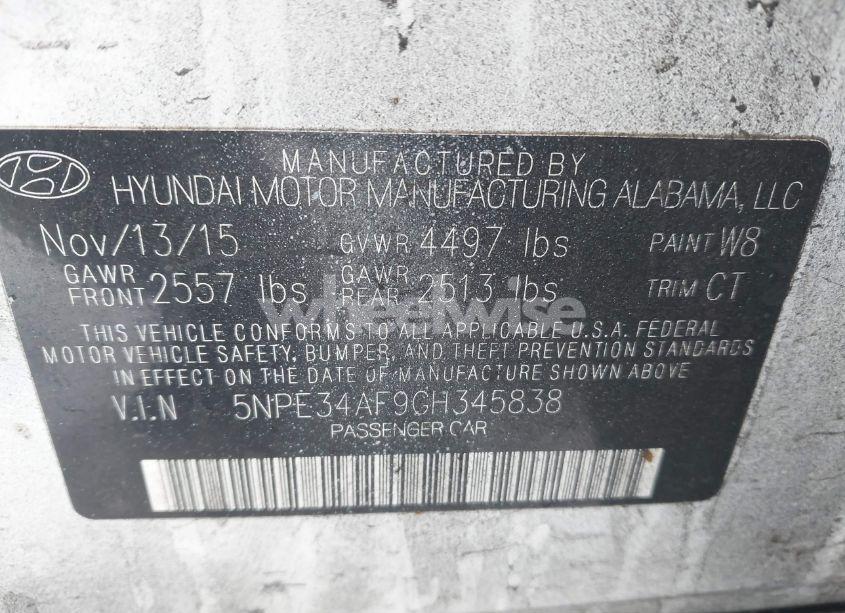 Photo 9 of 2016 Hyundai Sonata SPORT (VIN 5NPE34AF9GH345838)