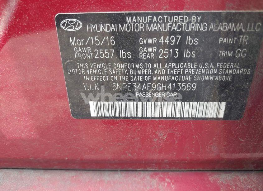 Photo 9 of 2016 Hyundai Sonata SPORT (VIN 5NPE34AF9GH413569)