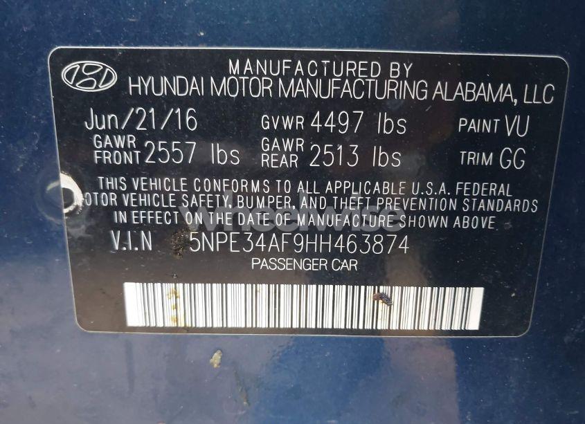 Photo 9 of 2017 Hyundai Sonata SPORT (VIN 5NPE34AF9HH463874)