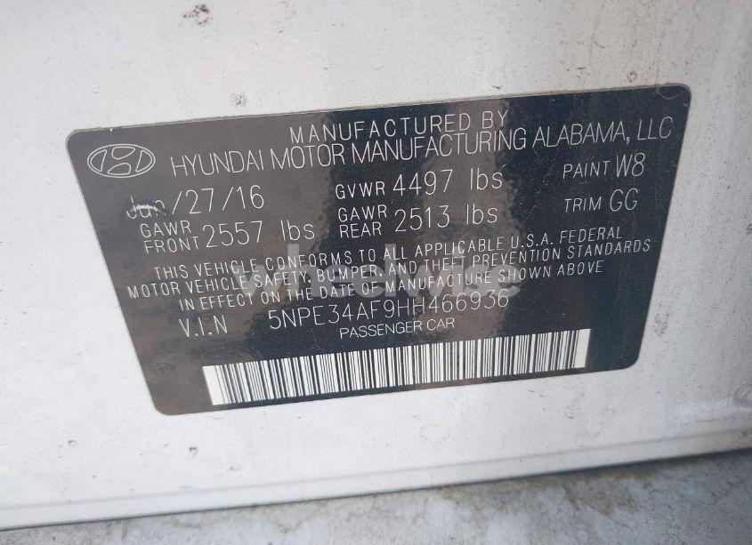 Photo 9 of 2017 Hyundai Sonata SPORT (VIN 5NPE34AF9HH466936)