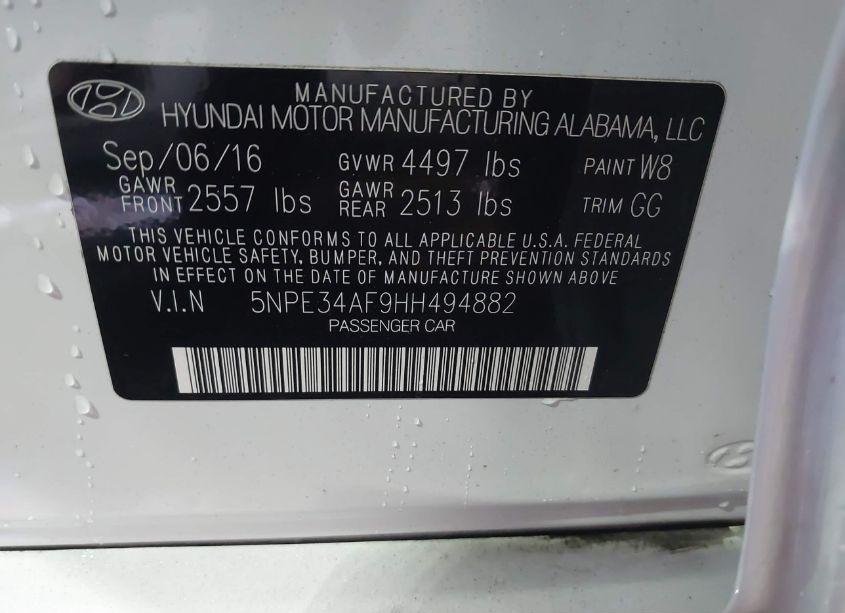 Photo 9 of 2017 Hyundai Sonata LIMITED (VIN 5NPE34AF9HH494882)