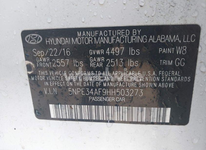 Photo 9 of 2017 Hyundai Sonata SPORT (VIN 5NPE34AF9HH503273)