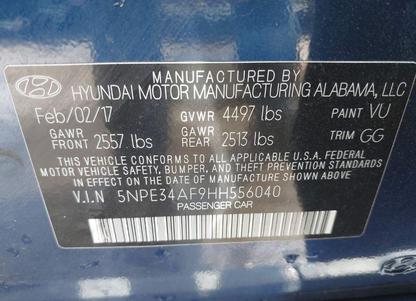 Photo 9 of 2017 Hyundai Sonata SPORT (VIN 5NPE34AF9HH556040)