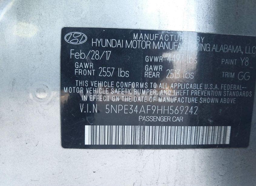 Photo 9 of 2017 Hyundai Sonata SPORT (VIN 5NPE34AF9HH569242)