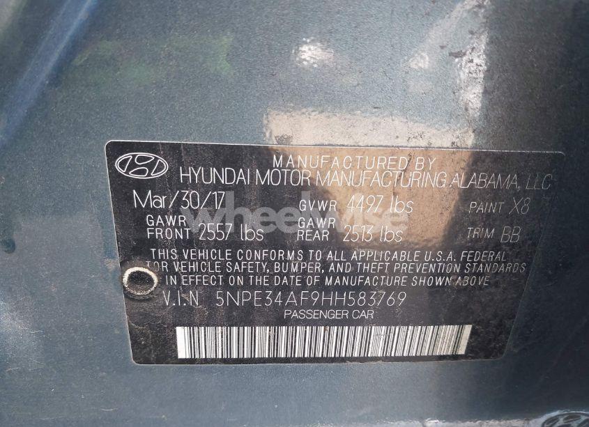 Photo 9 of 2017 Hyundai Sonata LIMITED (VIN 5NPE34AF9HH583769)