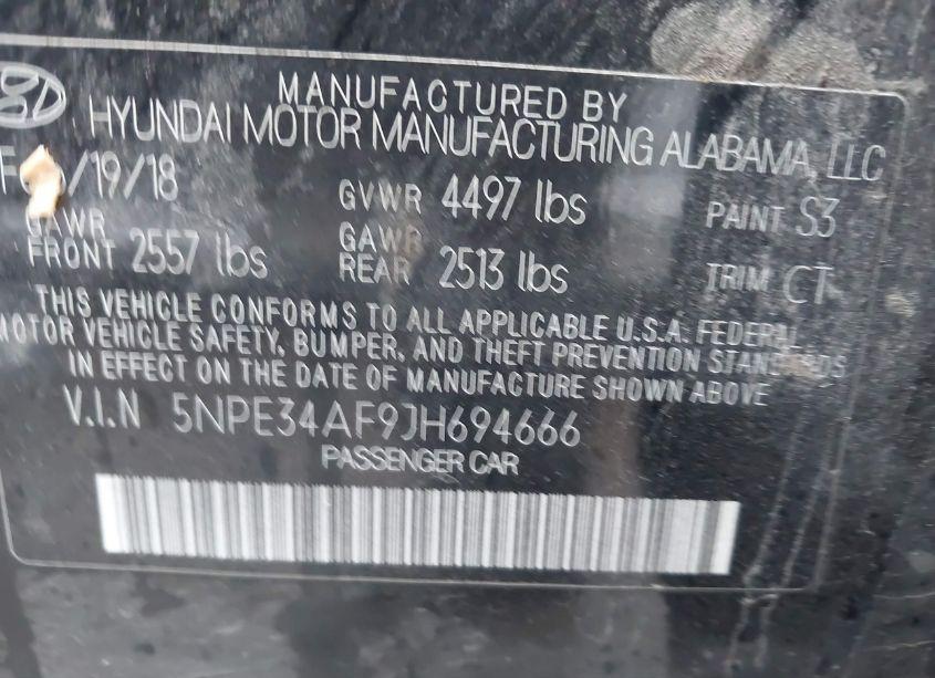 Photo 9 of 2018 Hyundai Sonata SPORT (VIN 5NPE34AF9JH694666)