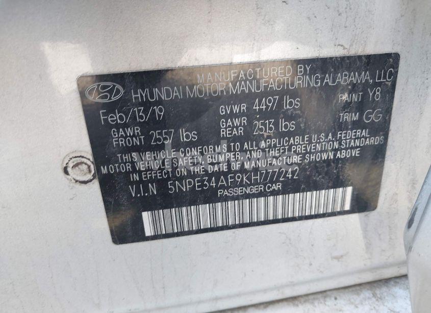 Photo 9 of 2019 Hyundai Sonata SEL (VIN 5NPE34AF9KH777242)