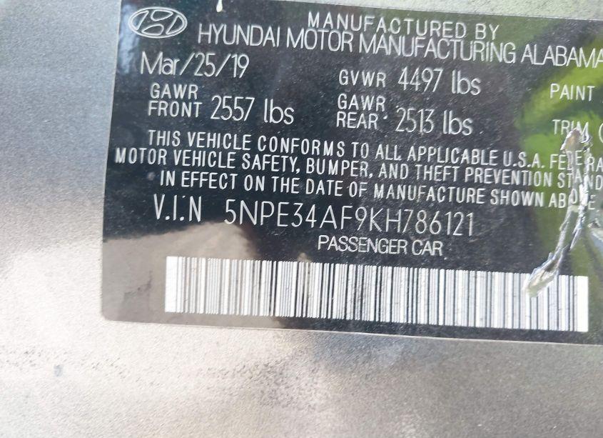 Photo 9 of 2019 Hyundai Sonata SEL (VIN 5NPE34AF9KH786121)