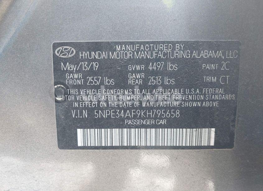 Photo 9 of 2019 Hyundai Sonata SPORT (VIN 5NPE34AF9KH795658)