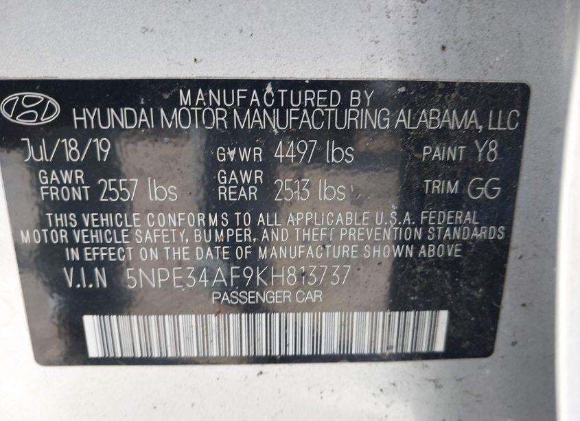 Photo 9 of 2019 Hyundai Sonata LIMITED (VIN 5NPE34AF9KH813737)