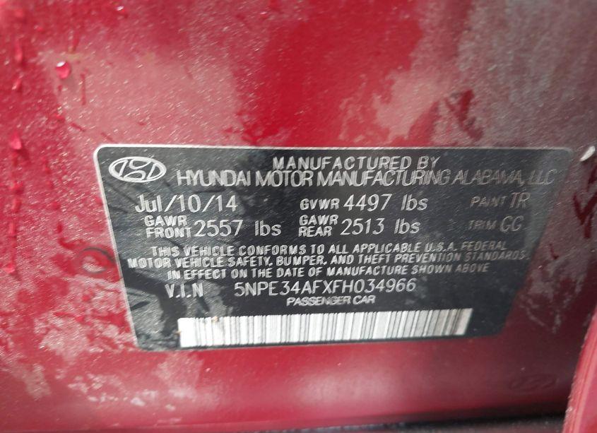 Photo 9 of 2015 Hyundai Sonata SPORT (VIN 5NPE34AFXFH034966)