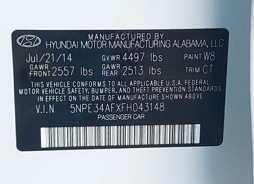 Photo 9 of 2015 Hyundai Sonata SPORT (VIN 5NPE34AFXFH043148)