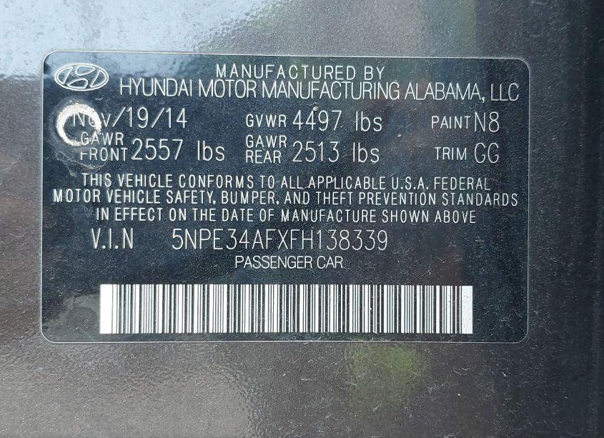 Photo 9 of 2015 Hyundai Sonata SPORT (VIN 5NPE34AFXFH138339)