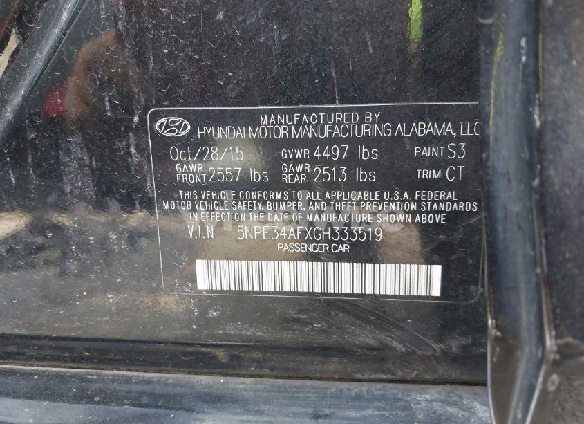 Photo 9 of 2016 Hyundai Sonata SPORT (VIN 5NPE34AFXGH333519)