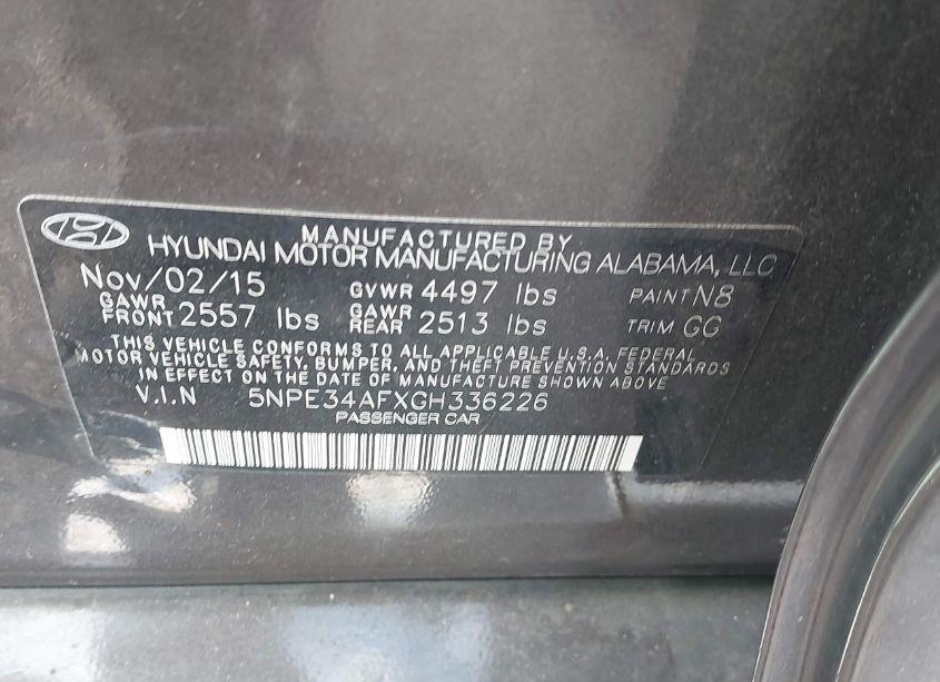 Photo 9 of 2016 Hyundai Sonata SPORT (VIN 5NPE34AFXGH336226)