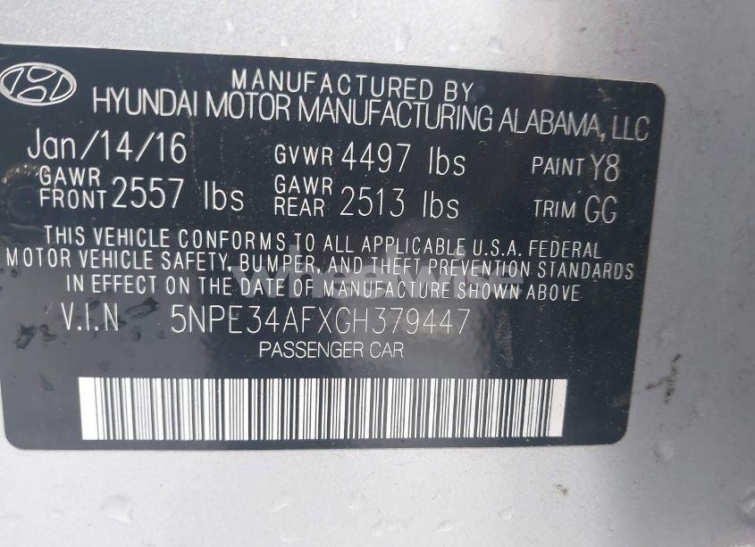 Photo 9 of 2016 Hyundai Sonata LIMITED (VIN 5NPE34AFXGH379447)
